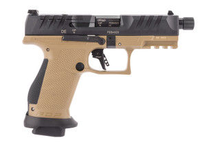 Optic-ready 9mm pistol with textured flat dark earth frame.